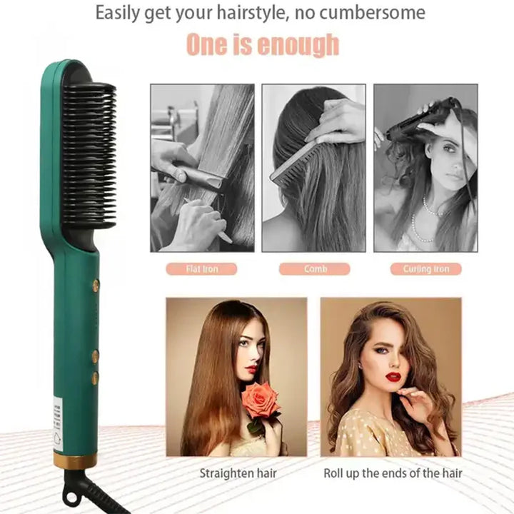 2-in-1 Ceramic Hair Straightener Brush